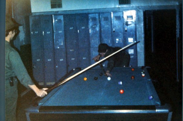 The down range pool table. To the right was the rooms for sleeping the bunk. Down the hall was the sergeant of the guard's office and the foosball table.
